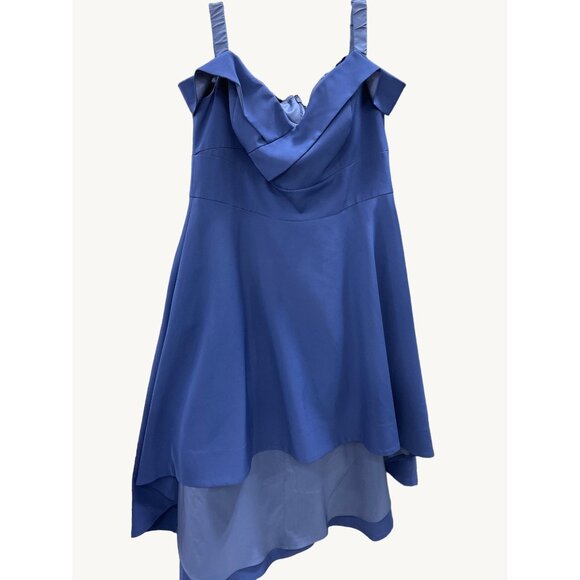 Aidan Mattox Size 14 Royal Blue Sweetheart Neck High Low Gown Cocktail Dress - Picture 3 of 16